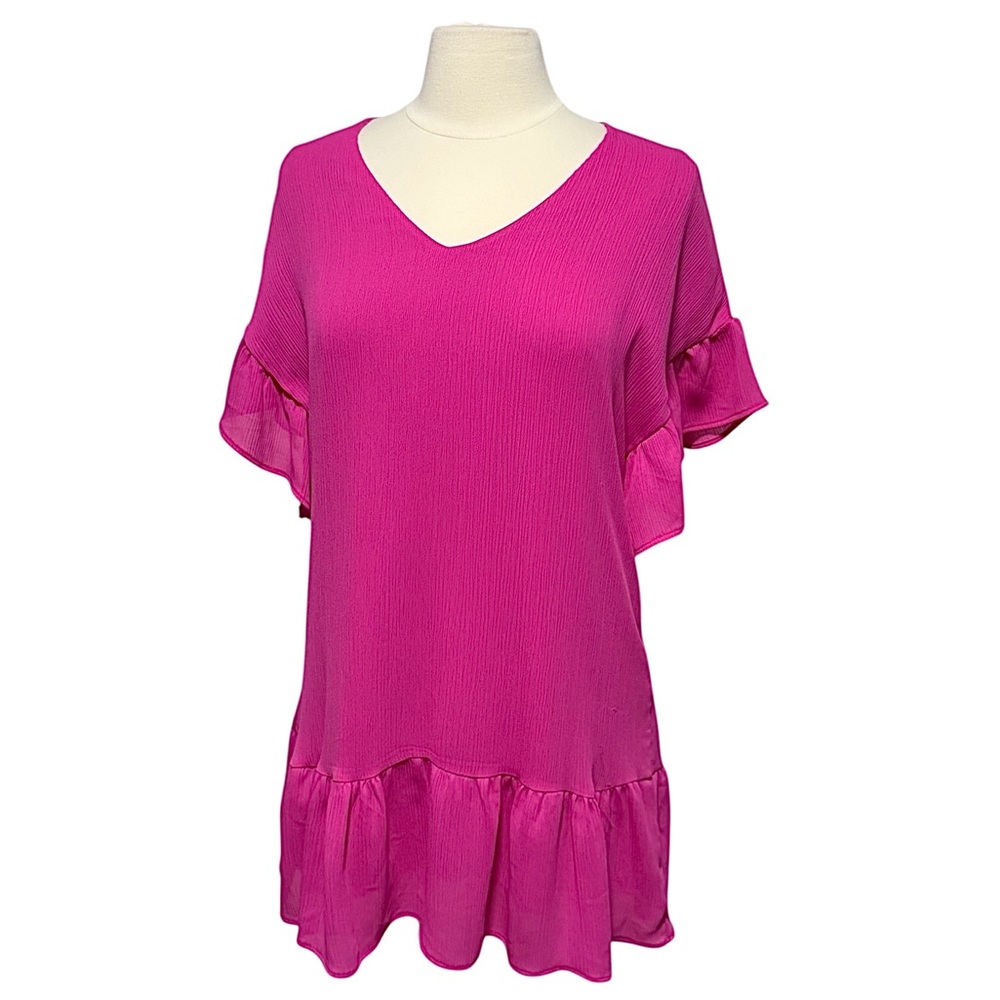 Tyche Claudia Pink Ruffle Sleeve Minj Shift Dress Size Small NWOT